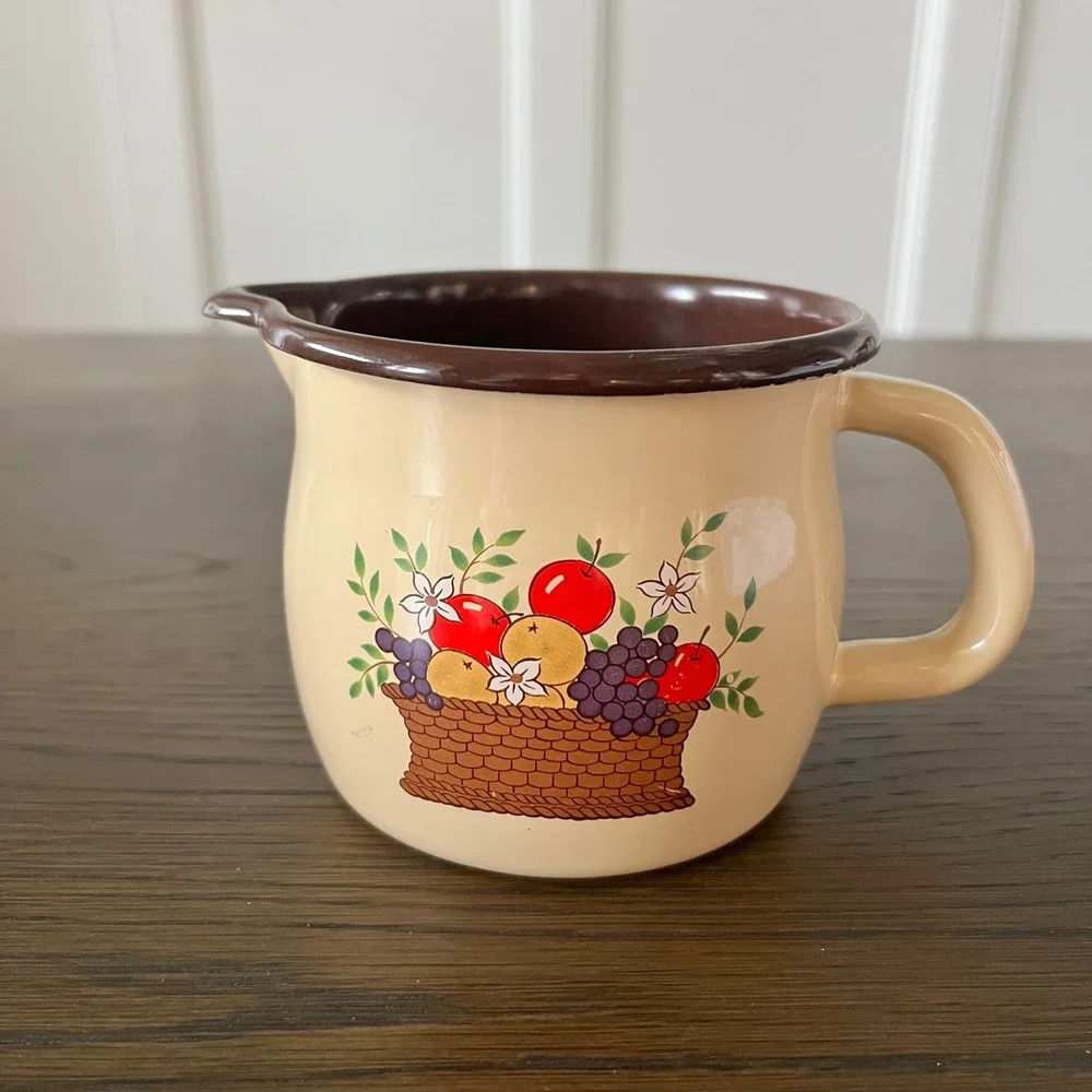 Vintage FTD Creamer Pitcher Fruit Basket Harvest Brown Rim Taiwan